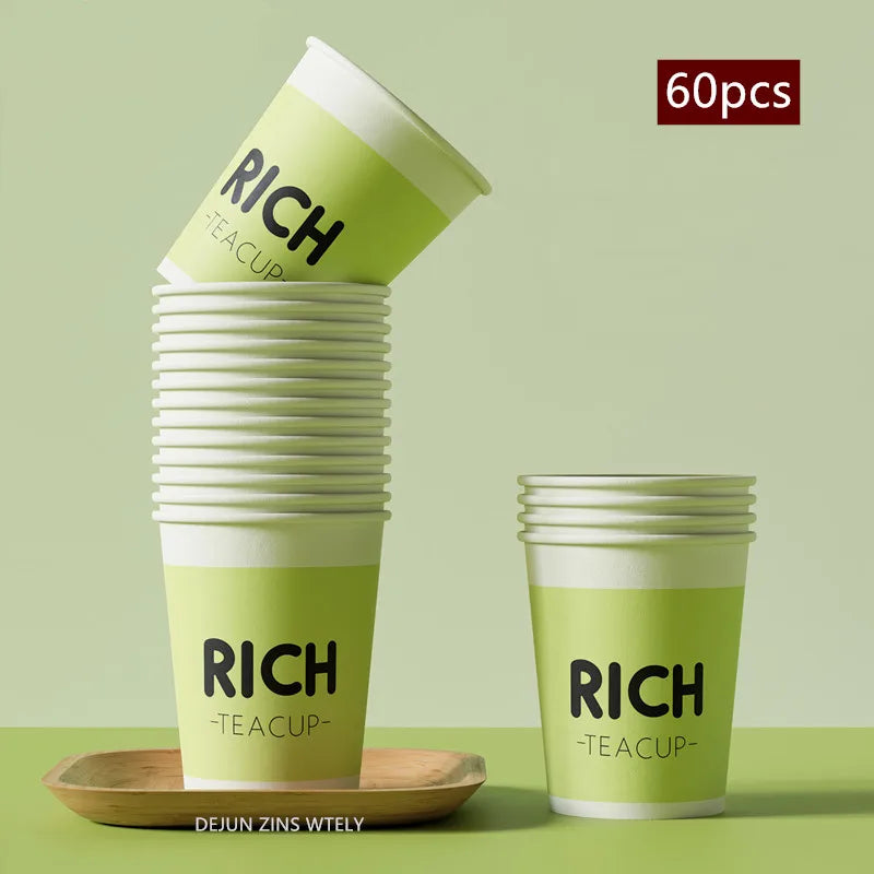 60pcs Disposable Paper Cups Thickened Food-grade High-temperature Coffee Cups Home Party Teacup Picnic Portable Water Cups