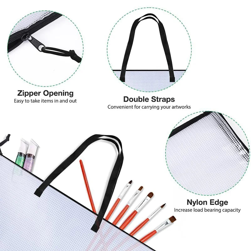 19x25 Inch Art Portfolio Bag with Handle & Zipper, Vinyl Mesh Folder Organizer for Bulletin Boards, Scrapbooks, Posters, Durable
