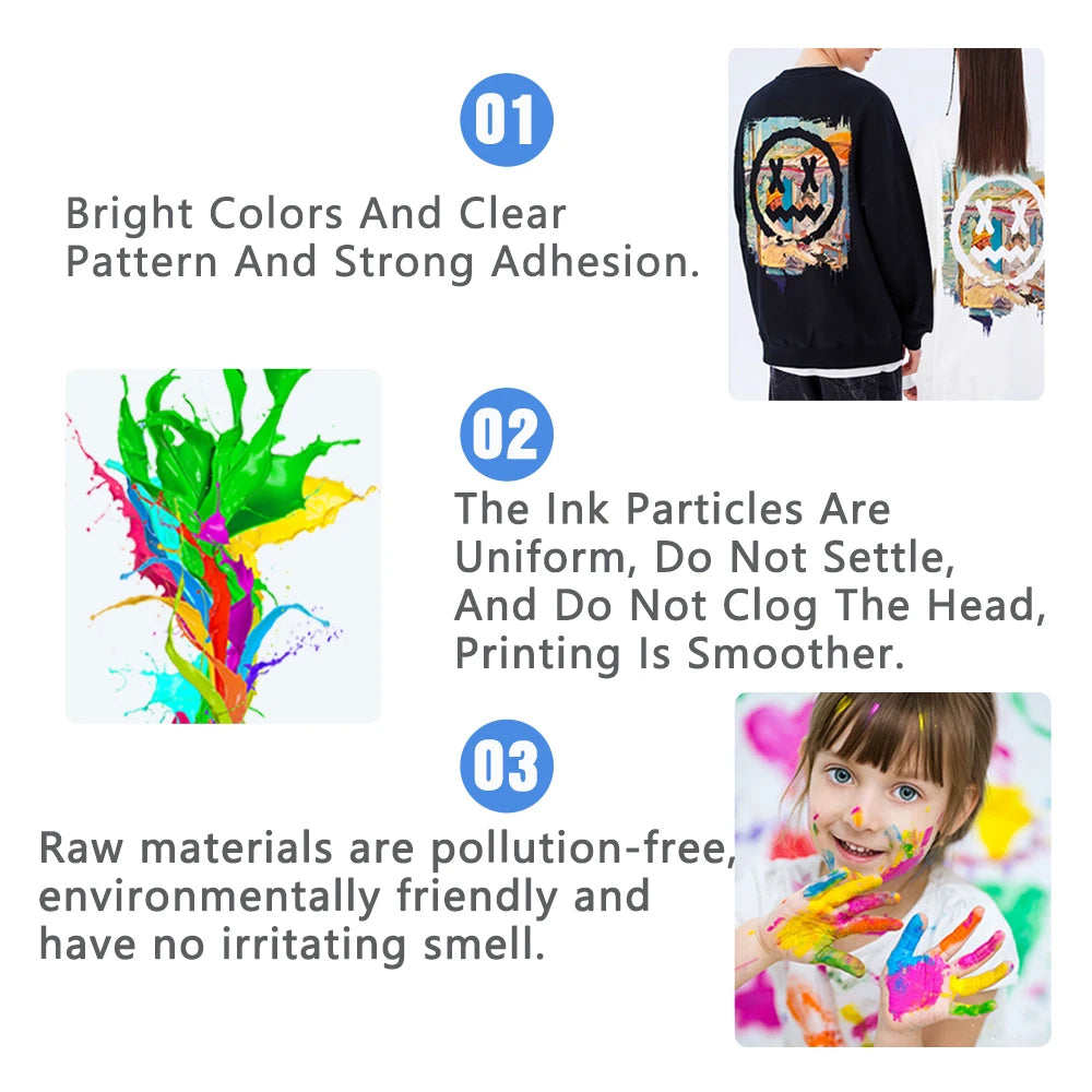 DTF Direct To Film Transfer Ink DTF Ink 1000ML/Bottle For Epson DX5 DX7 4720 XP600 Printhead L1800 1390 L805 L3200 DTF Printer
