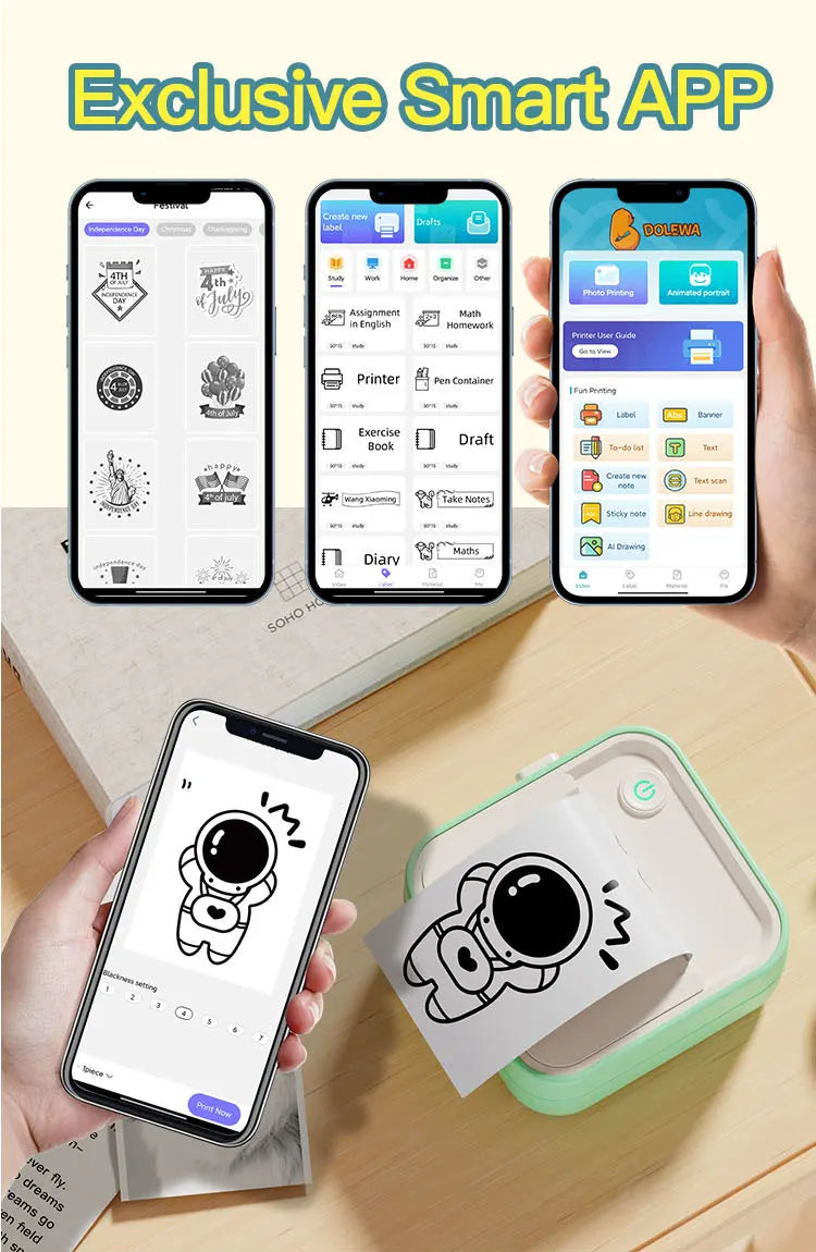 DOLEWA D5 Label Maker Inkless Sticker Printer 12-57mm Roll Paper Adjustable Thermal Pocket Printer for Photo Printing