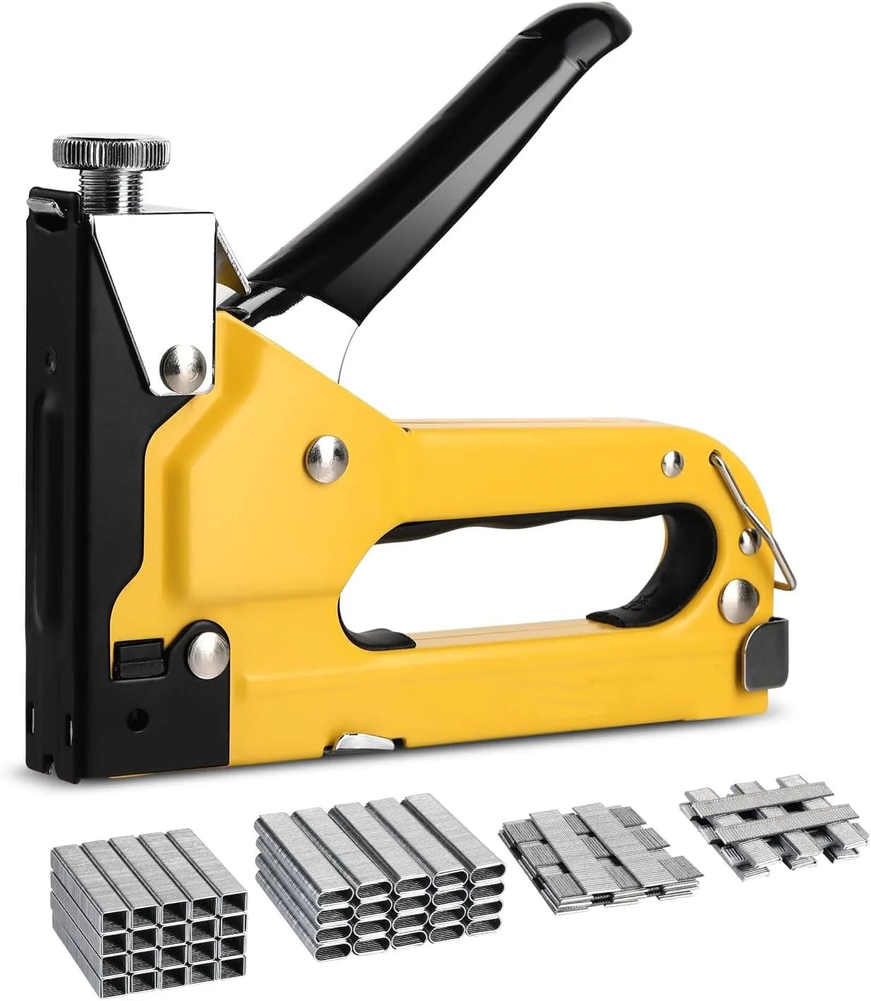 Staple Gun Heavy Duty,4-in-1 Stapler Gun with 800 Staples, Manual Brad Nailer Power Adjustment Stapler Gun