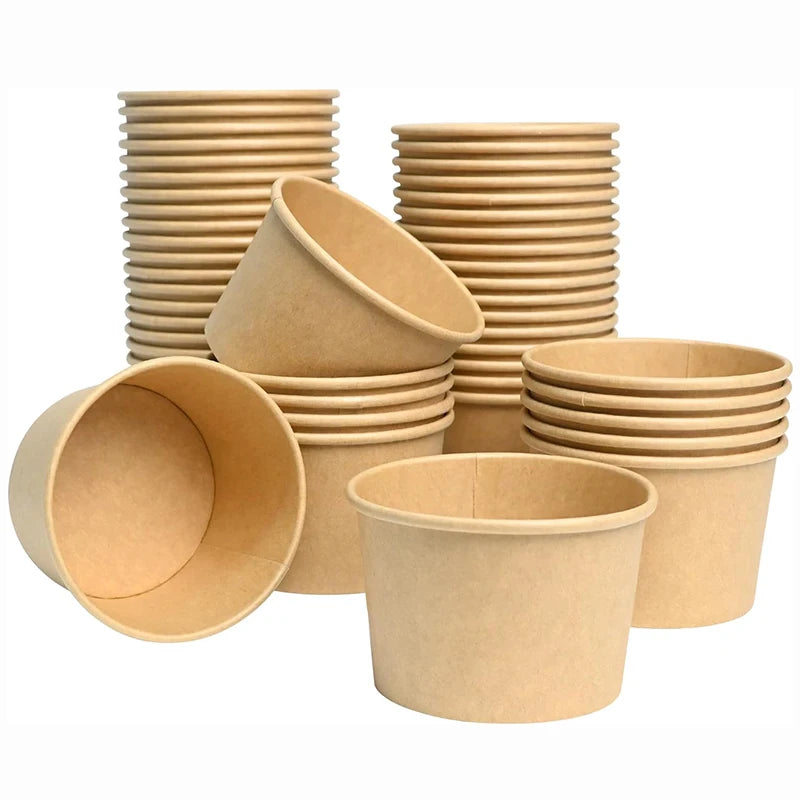 50Pcs Paper Ice Cream Cups, 8Oz Disposable Bowls for Hot Cold Food, Party Containers for Dessert, Sundae, Frozen Yogurt, Soup