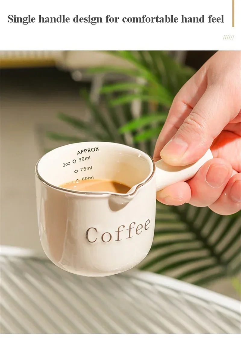 Espresso Coffee Ceramic Small Milk Cup Wth Scale Coffee Measuring Cup Extraction Cup With V-Shaped Mouth Pitcher