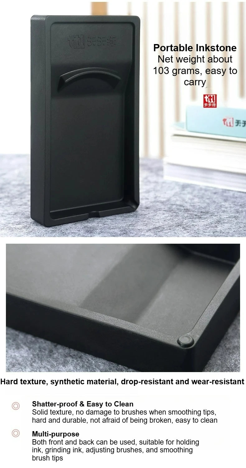 Multi-functional Inkstone Holding and Grinding Ink Anti-drop Portable Easy Clean Both Sides Usable Stationery for Students