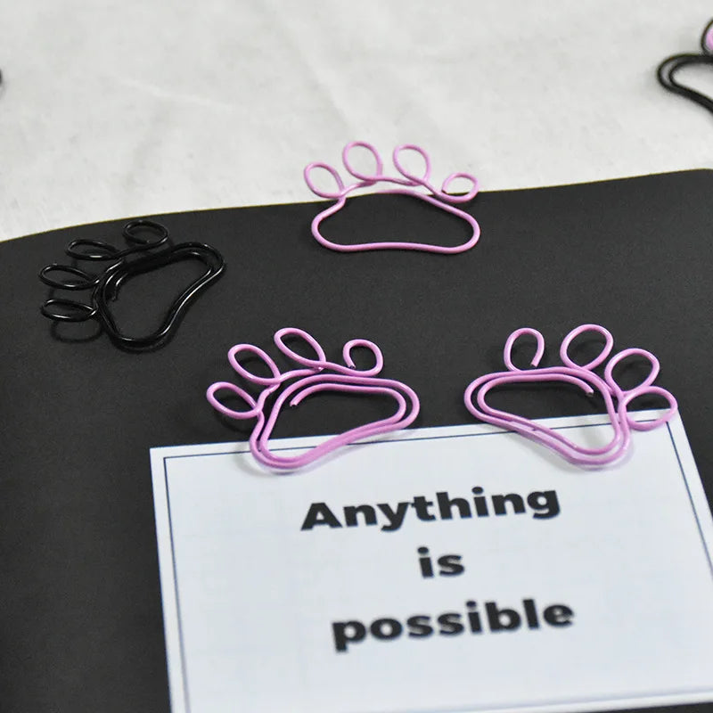20pcs Cute Cat Claw Paper Clips Creative Pink Black Metal Paperclip Cartoon Bookmark Binder Office Stationery Binding Supplies