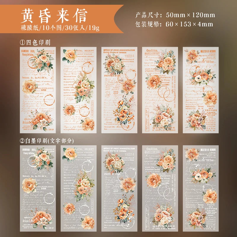JIAMEI 30pcspack Floral Litmus Paper Materials Paper Decor Junk Journal DIY Scrapbooking Translucent Craft Aesthetics Paper