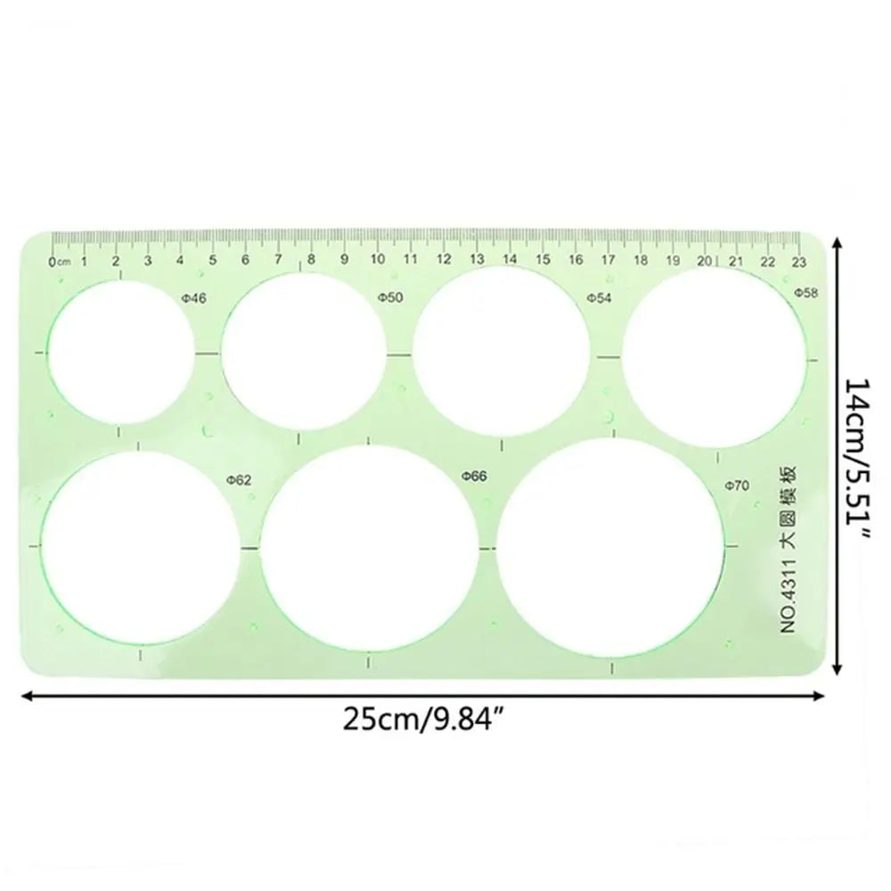 17 Styles Rulers Green Plastic Circles Geometric Template Ruler Stencil Measuring Tool Stationery Students Drawing Curve Ruler