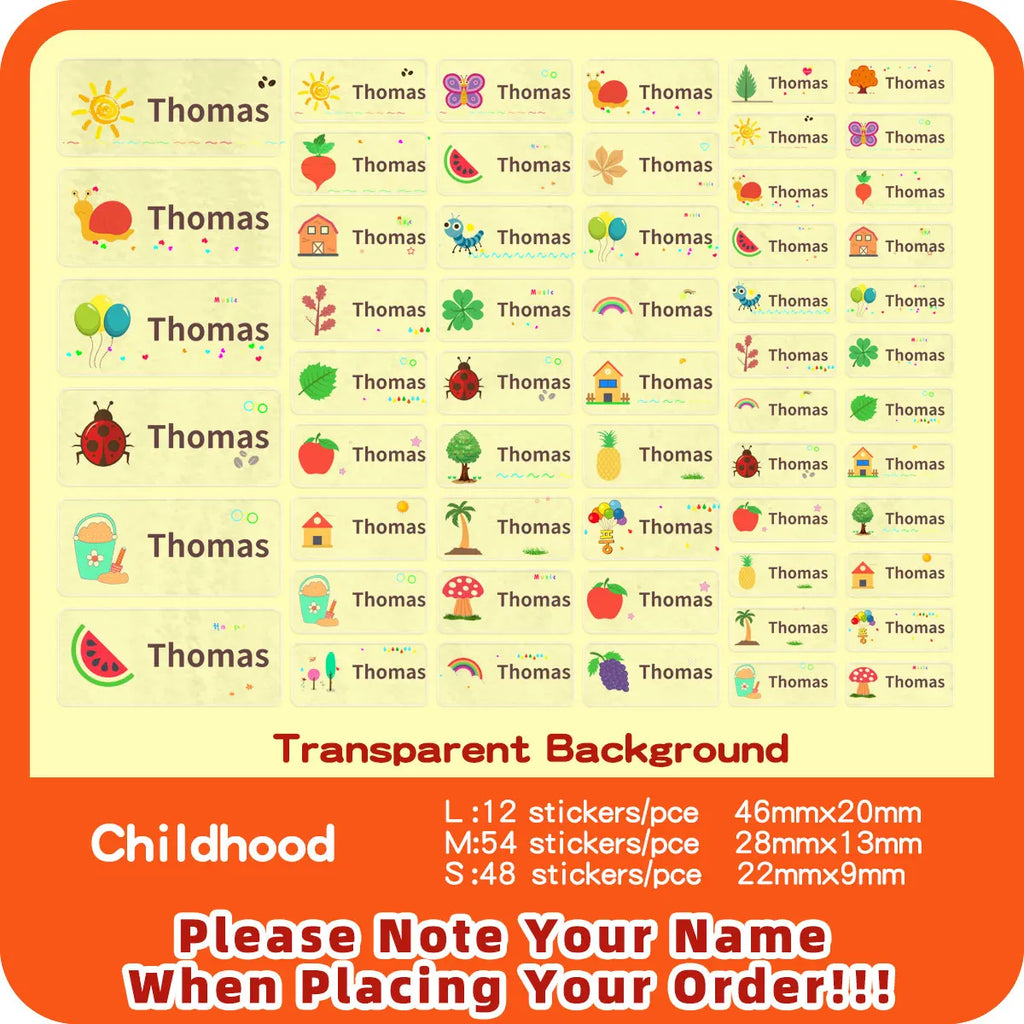 Custom Transparent Self-adhesive Baby Name Sticker Customised Kindergarten Tag in Hebrew Personalized Waterproof Stickers Label
