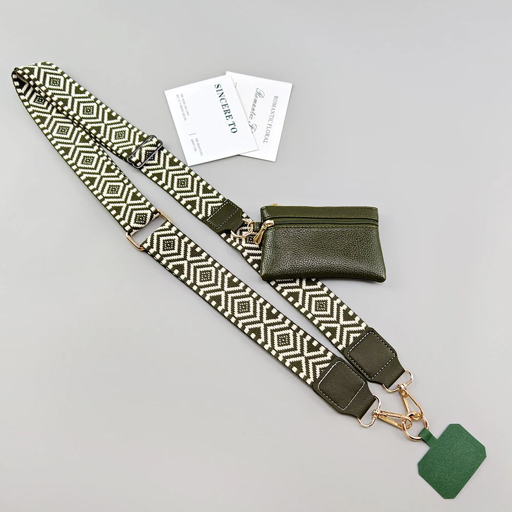 Adjustable 2-in-1 Crossbody Mobile Phone Lanyard Strap Anti-lost Cell Phone Case Rope With Universal Clip Zippered Coin Purse