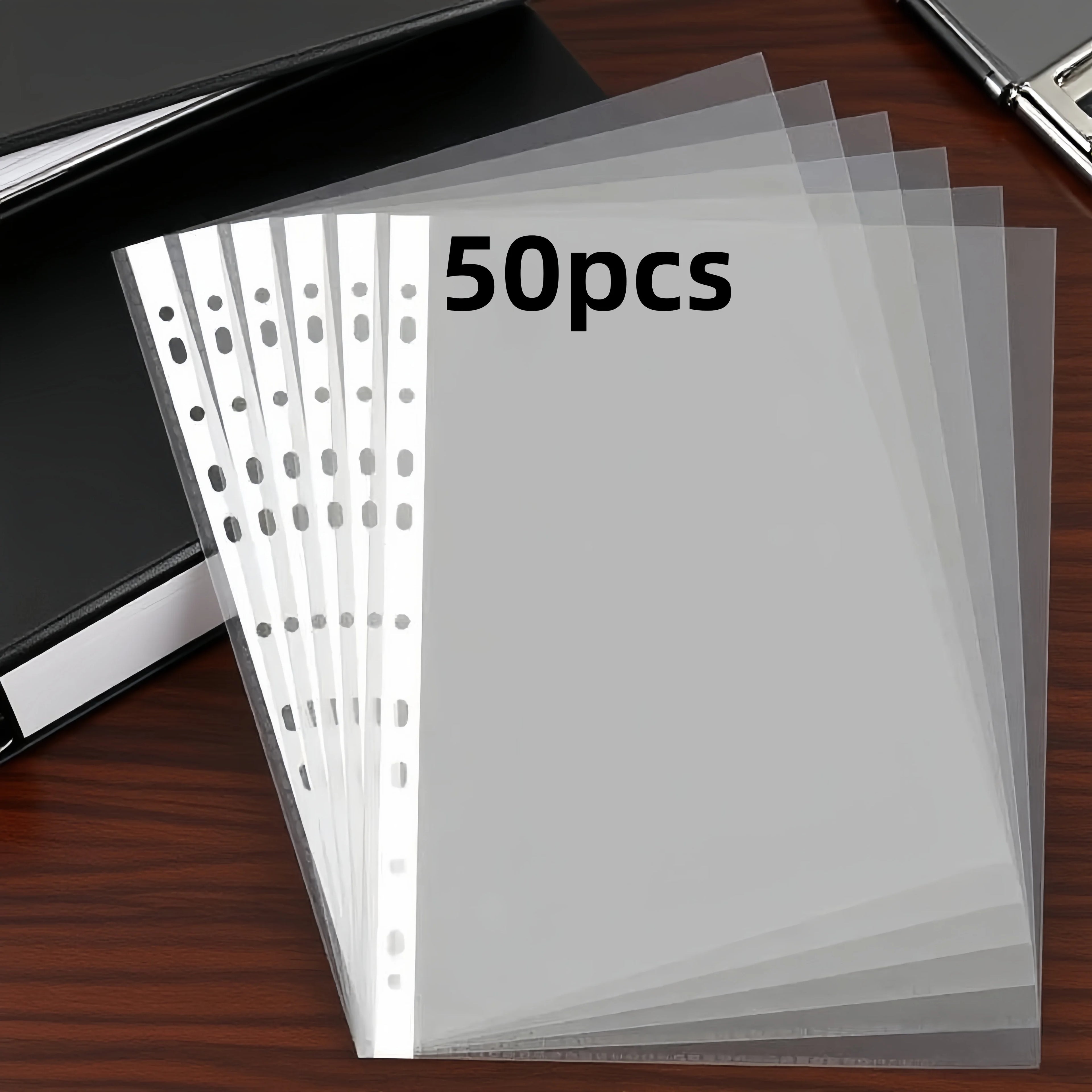 50 Heavy-Duty A4 Plastic File Folders with 11 Holes, Document Organizer, Compatible with 3-Ring Binders, Suitable for Office
