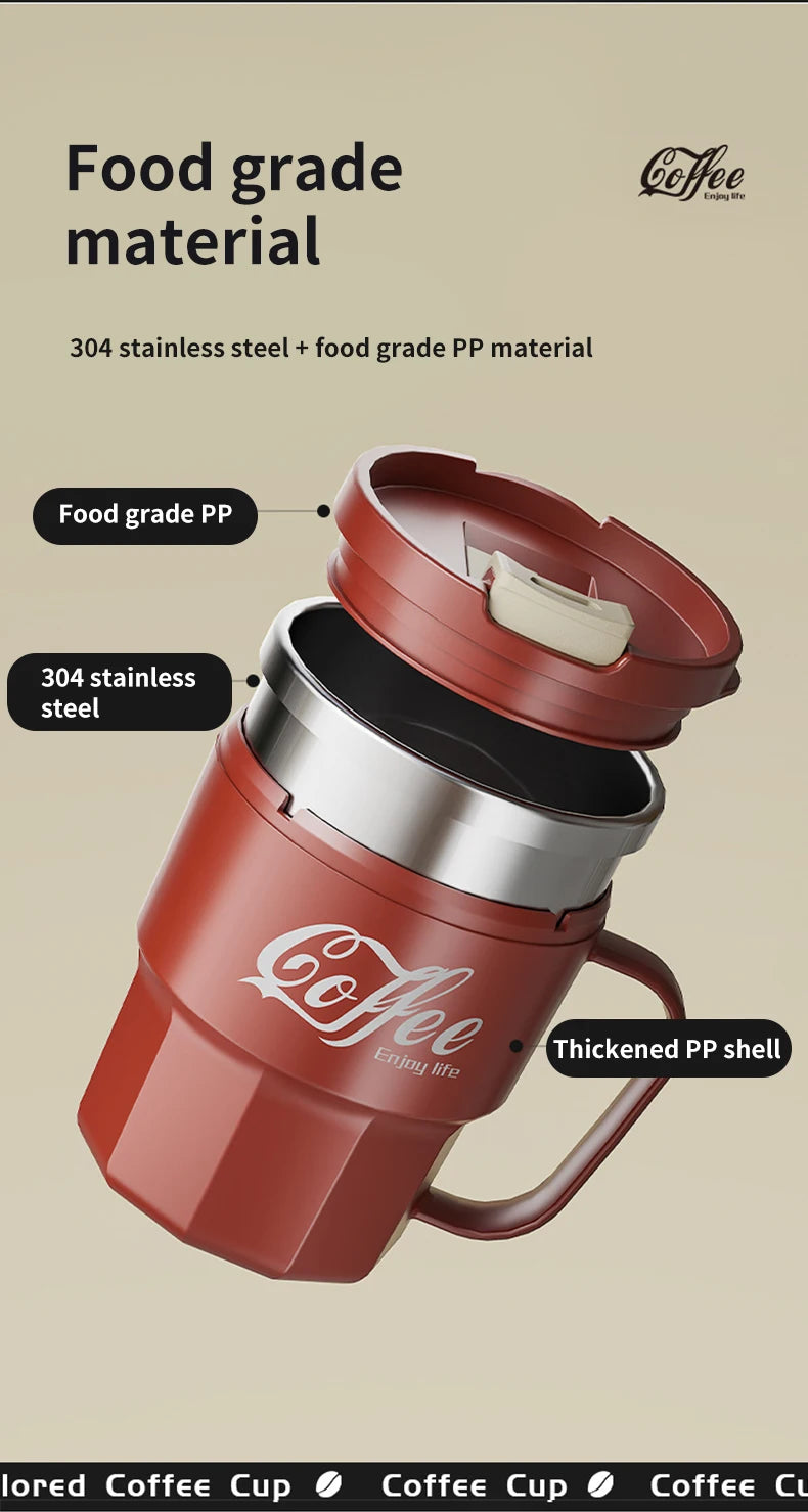 304 Stainless Steel Thermal Water Cup With Handle Portable Double Wall Insulated Mug Sealed Drinking Cup For Cold And Hot Drinks