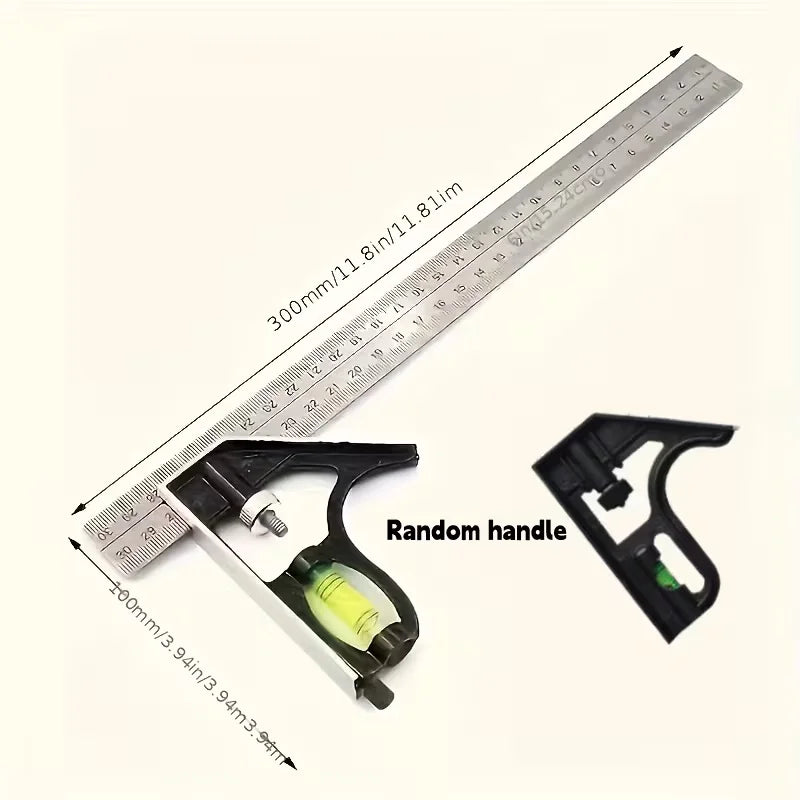 Woodworking Movable Combination Square 300mm Stainless Steel Ruler, Adjustable Horizontal Level, 45° Right Angle Measuring Gauge