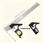 Woodworking Movable Combination Square 300mm Stainless Steel Ruler, Adjustable Horizontal Level, 45° Right Angle Measuring Gauge