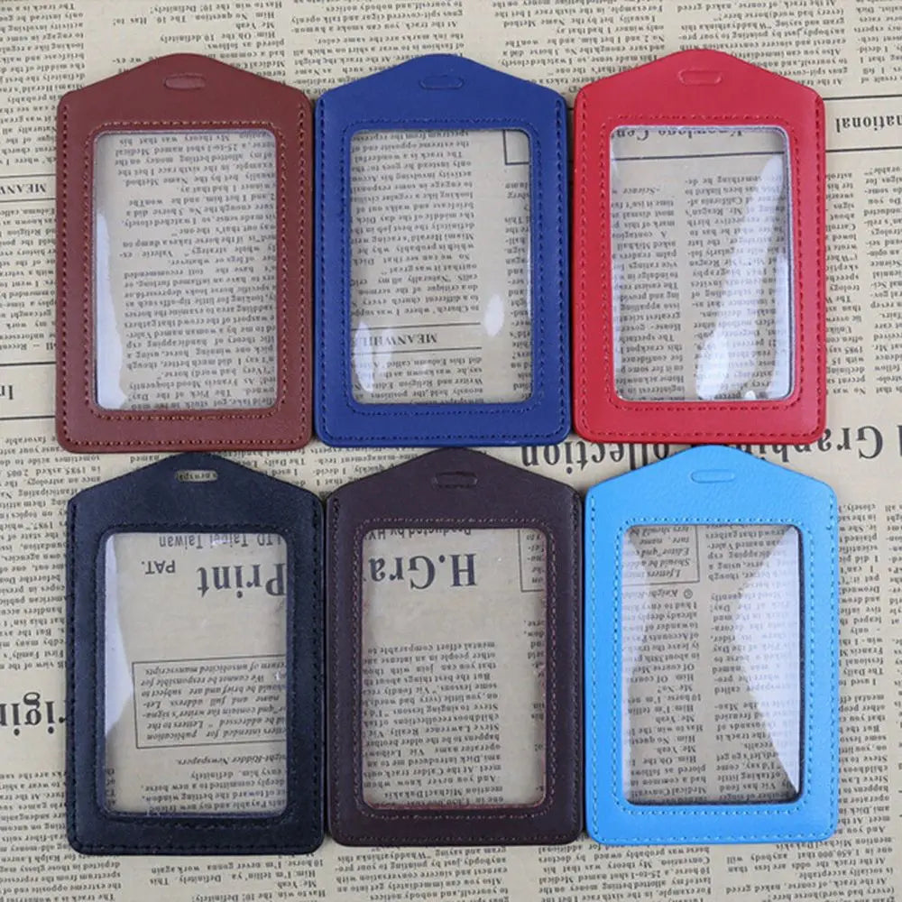 Pu Leather Card Holders Id Badge Case Clear And Color Border Lanyard Holes Bank Credit Id Badge Holders Accessories Wholesales