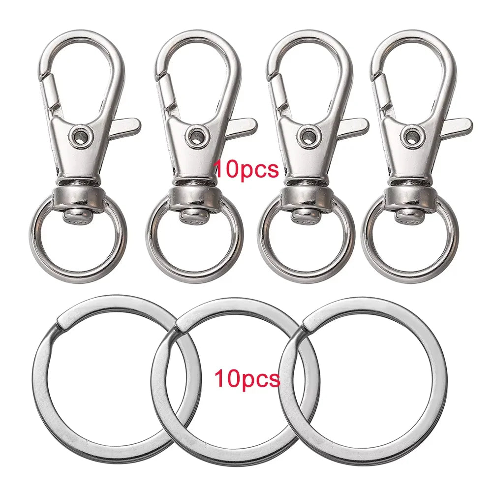 10/20Pcs Swivel Clasps Set Lanyard Snap Hooks with Key Chain Rings Keychain Clip Hooks for DIY Necklace Bracelet Chain Supplies