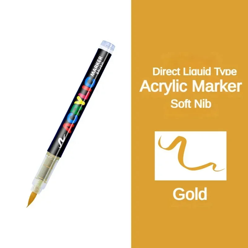 GUANGNA 16 Colors Direct-liquid Acrylic Paint Pens Brush Marker Pen for Rock Painting Stone Ceramic DIY Art Supplies Stationery