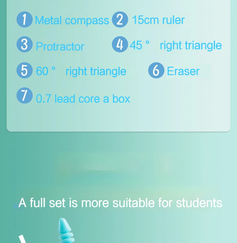 7Pcs/Set Student Compass Set School Mathematical Rulers Multi-Function Learning Professional Drawing Tool Girls Gifts Stationery
