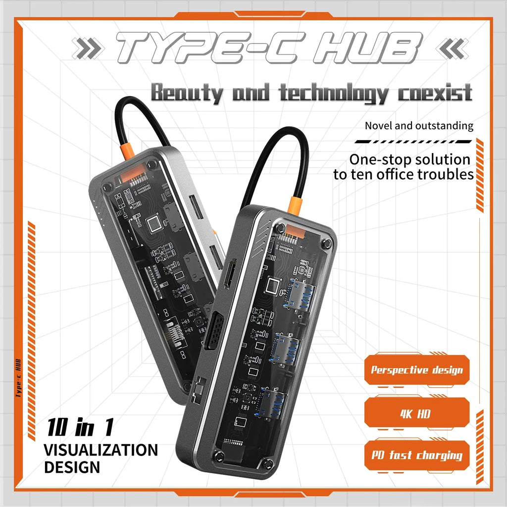 Basix USB C HUB 4K 30Hz Type C to HD-MI DP VGA Gigabit Ethernet USB 3.0 PD 100W Adapter For Macbook Air Pro M2 M1 PC Accessories