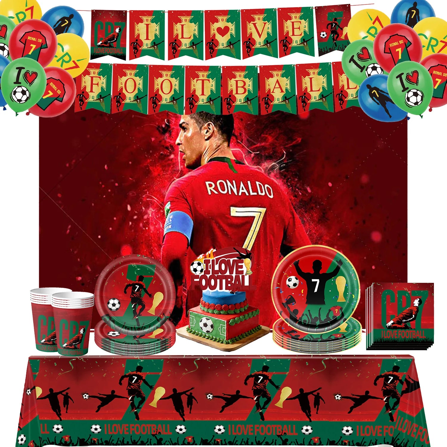 Football Player Theme Party Decoration Soccer Cr&7 Superstar Party Supplies Plate Cup Balloon Banner Paper Backdrop Party Gift