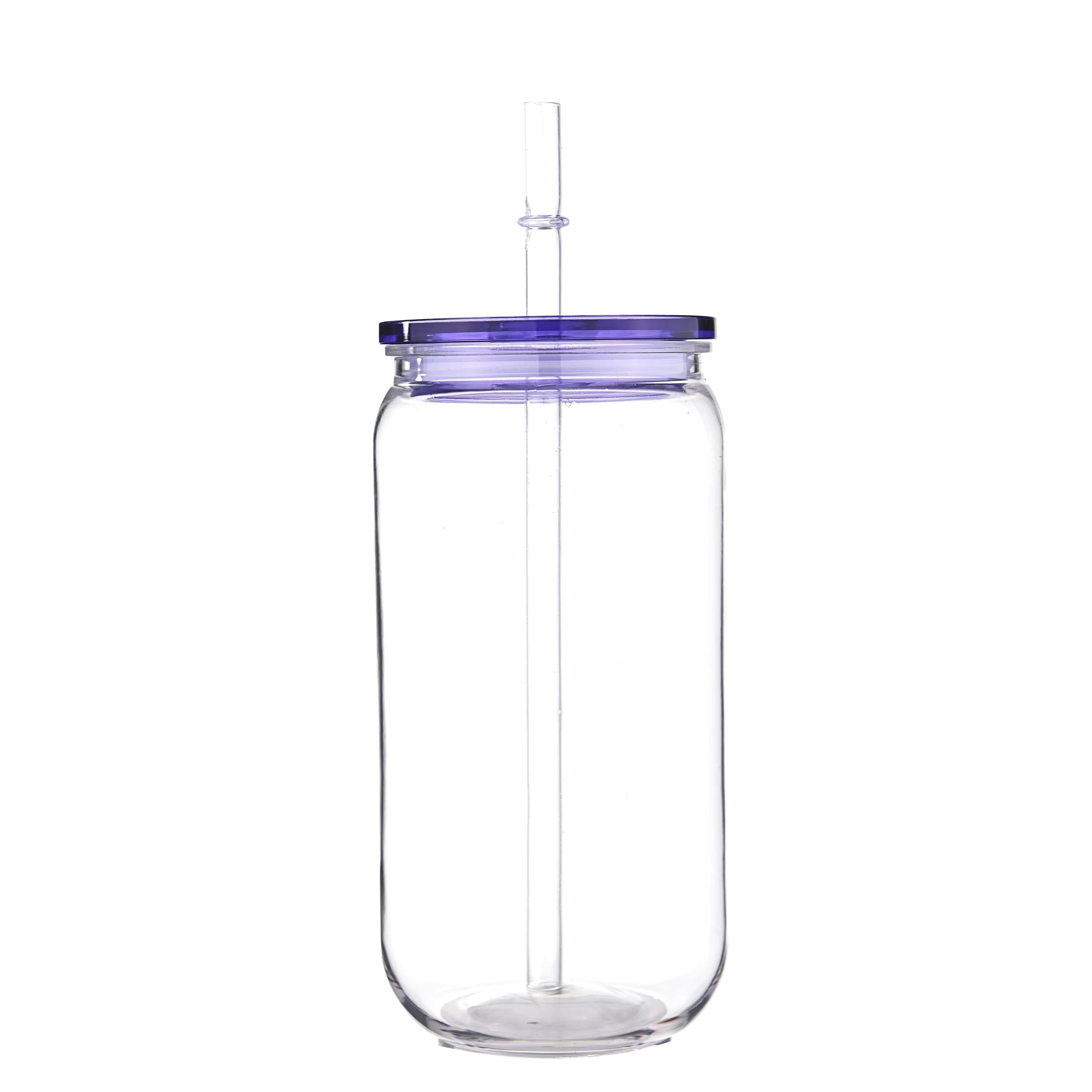 16oz Colorful Lid Transpare Plastic Cup with Lids And Straws Replacement Lids for Can Shaped  Iced Coffee Cups Cute Tumbler Cup