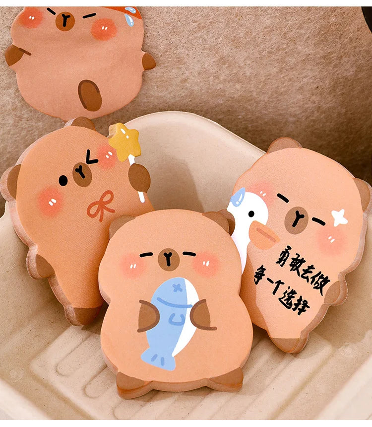 4 books 240 pages Capibala self-adhesive sticky notes for students, cute messages, white sticky notes, capybara office logs
