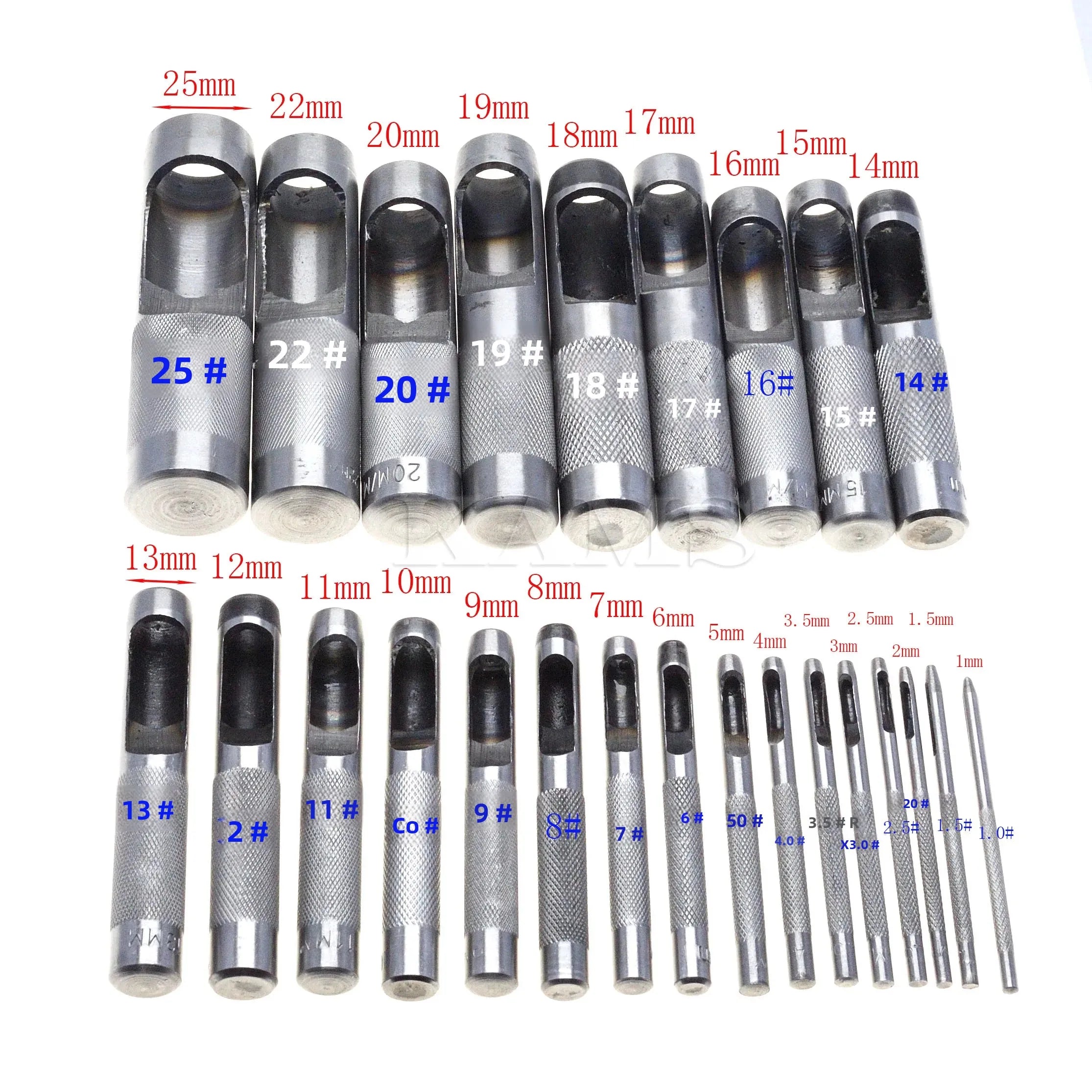 25 Size Pick Leather Tools Leather Punch Leathercraft Hole Craft Set Hollow Puncher Belt Punch 1.0mm-25mm for Clothing Canvas