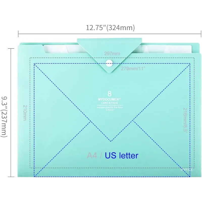 Green Expanding 8 Pockets Accordion File Folder Document Folder Organizer A4 Letter Paper File Organizer For School Office Home