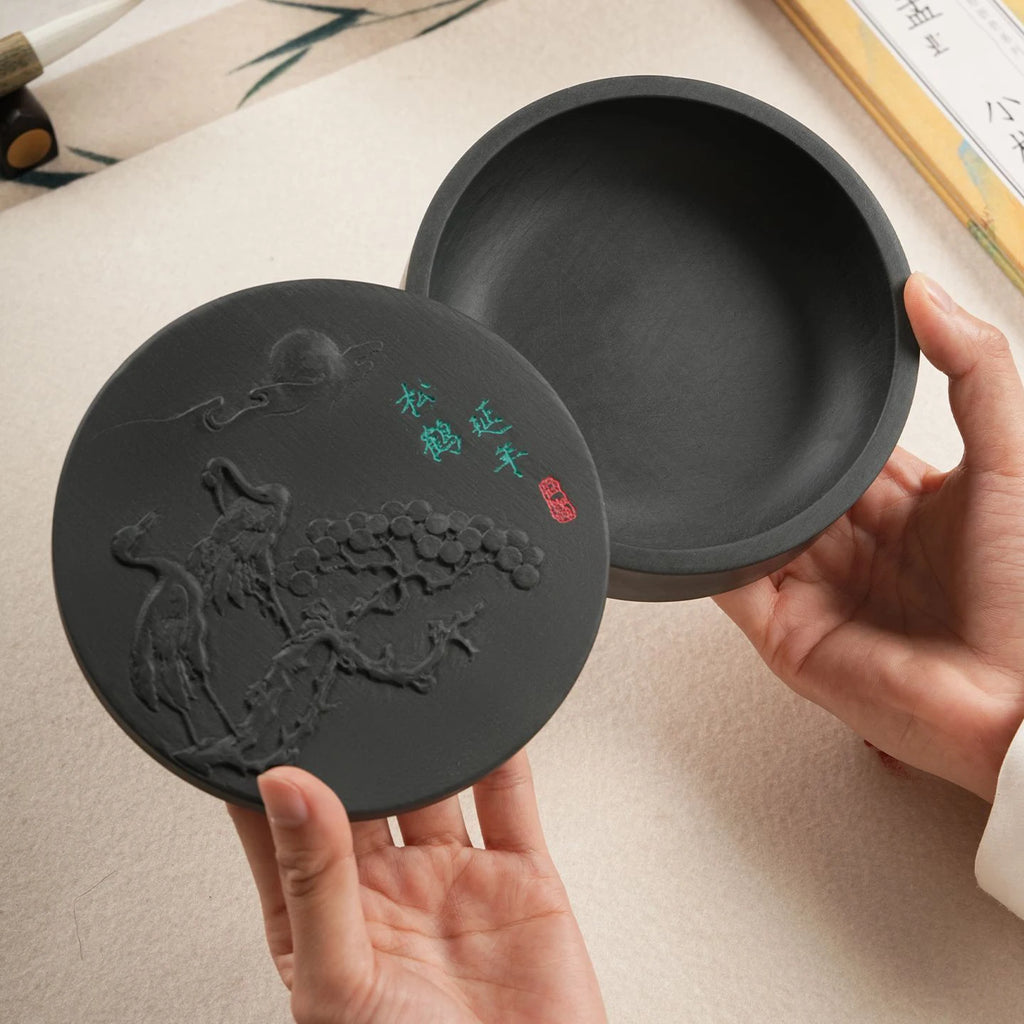 Chinese She Inkstone Inkslab for Calligraphy Ink stone student Inkwell with cover Ink Well Grinding Ink-well