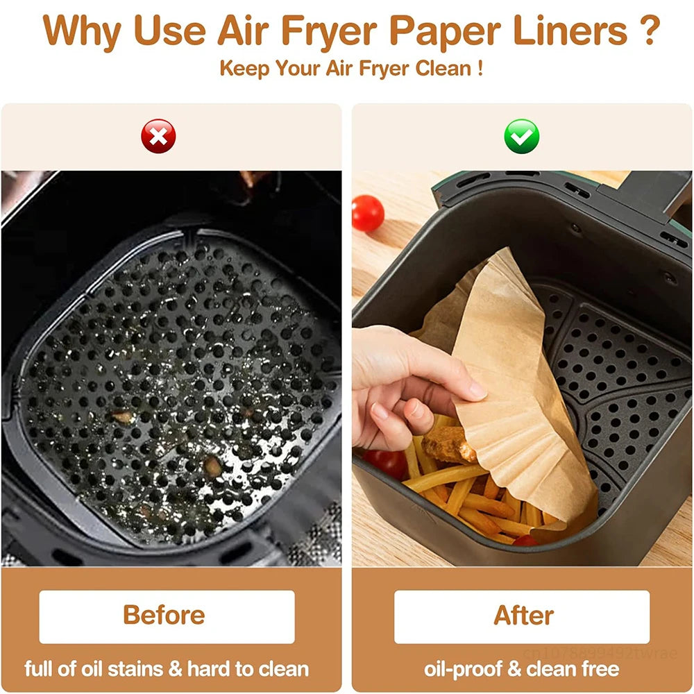 XXL 23CM Air Fryer Paper Square Parchment Paper Disposable Paper Liner Oil-proof Paper for 7-12 L AirFryer Oven Microwave Pan