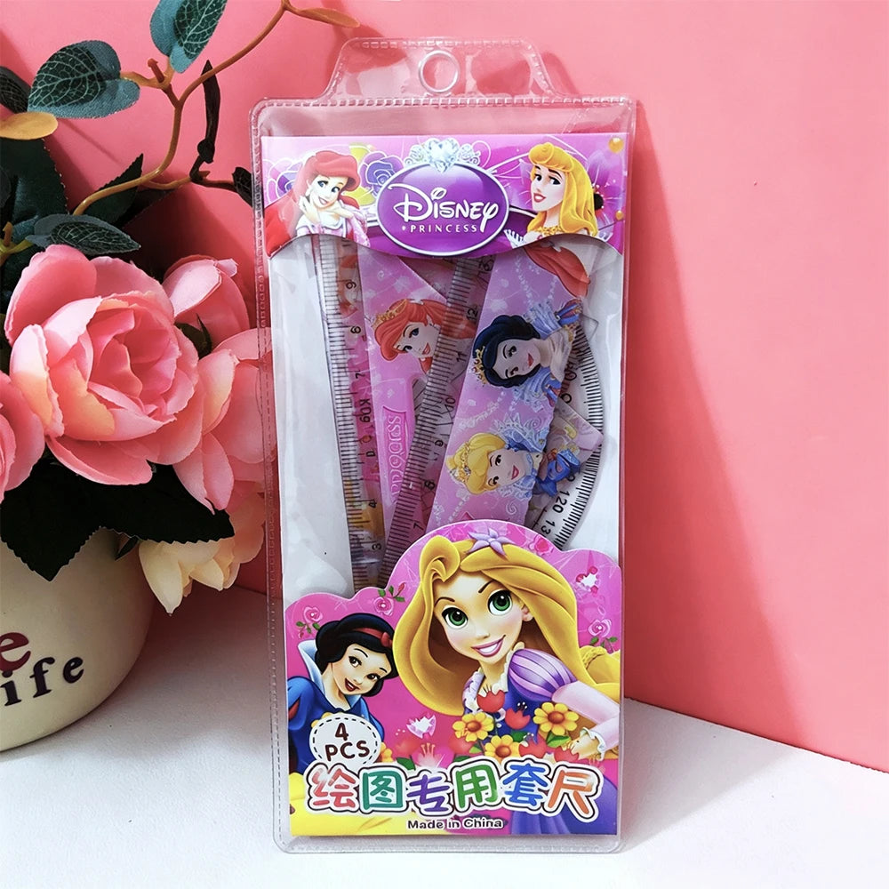 Disney Princess Ruler Set, Animated Merchandise with Cartoon Printed Transparent Acrylic Student Ruler Kit