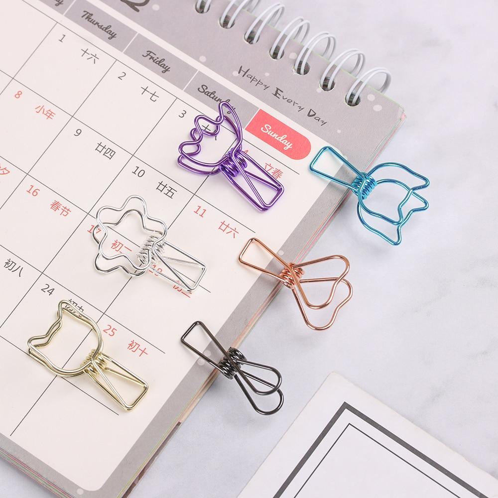 6PCs/Set Hollowed Out Design Metal Binder Clip Long Tail Office Hand Book Folder Paper Organizer Stationery Fish