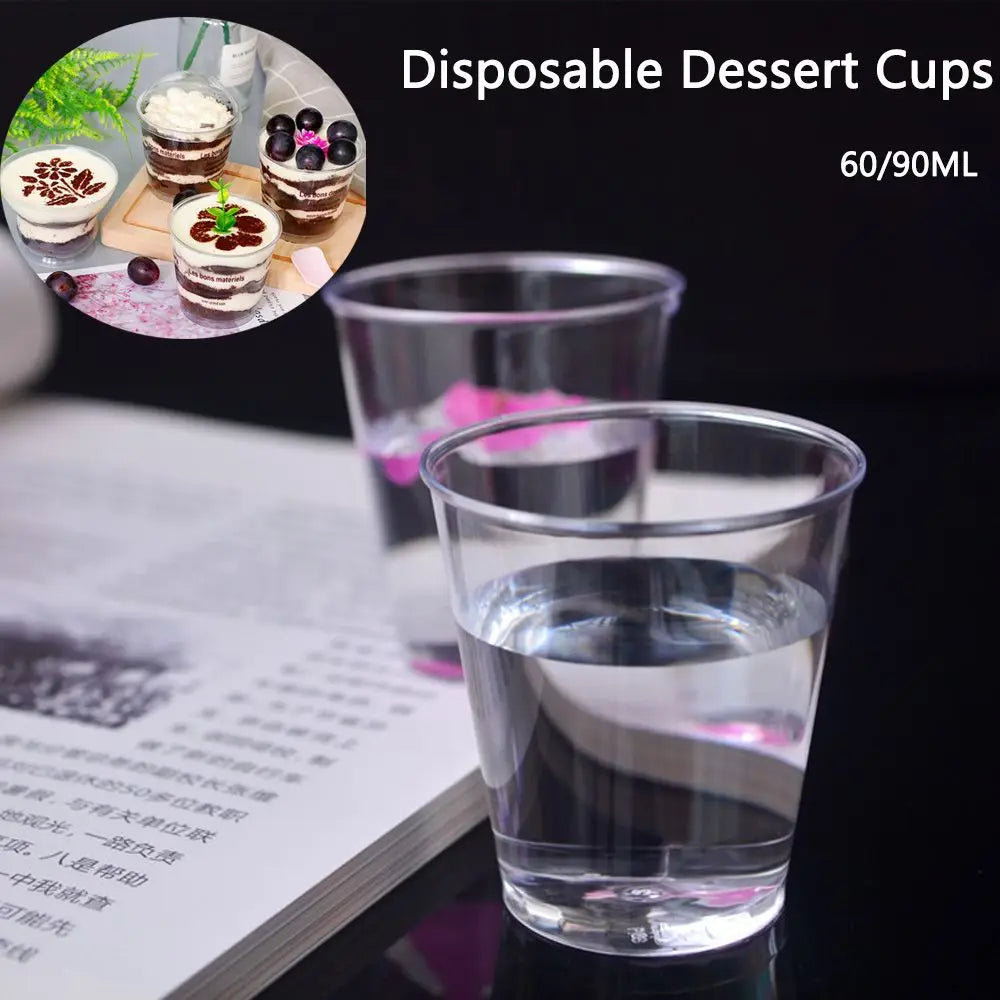 30/50X Round Reusable Plastic Shot Glasses Dessert Cups Disposable Glass Drinks