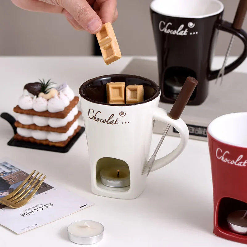 130ml Chocolate Fondue Mug Melting Cups Hot Pot Ceramic Melted Cups Butter Warmer Heating Tea Light Melt Pot for Candy Chocolate