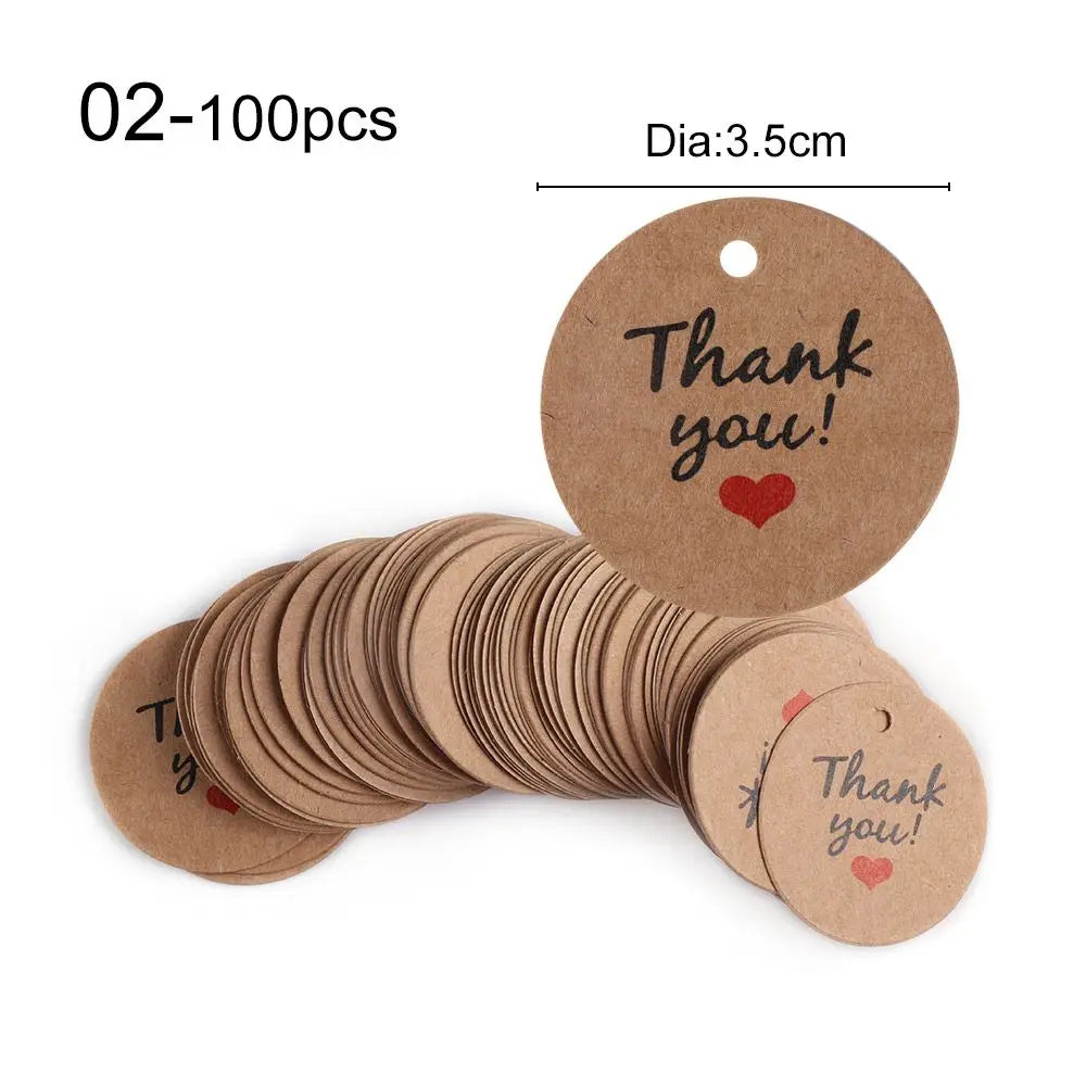 100Pcs Handmade Thank You with Red Heart Gift Tags Wedding Party Christmas Box Decor Paper Hang Tags Price Label Hang Tag Cards