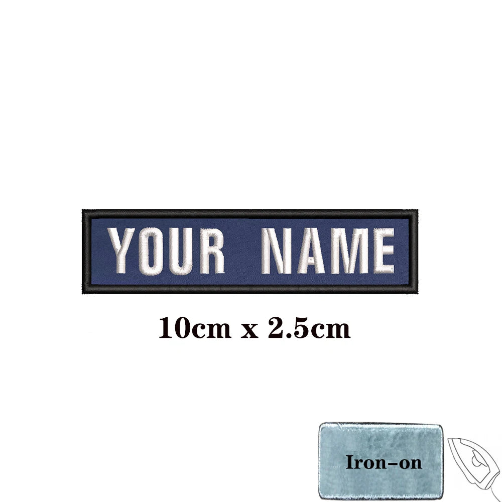 1PC Custom Name Patch Stripes Badge 10X2.5CM,8X5CM,10X4CM, 8X2.5CM,12X2.5CM,15X5CM,20X7CM,25X8CM Iron On Or Hook Loop DARK BLUE