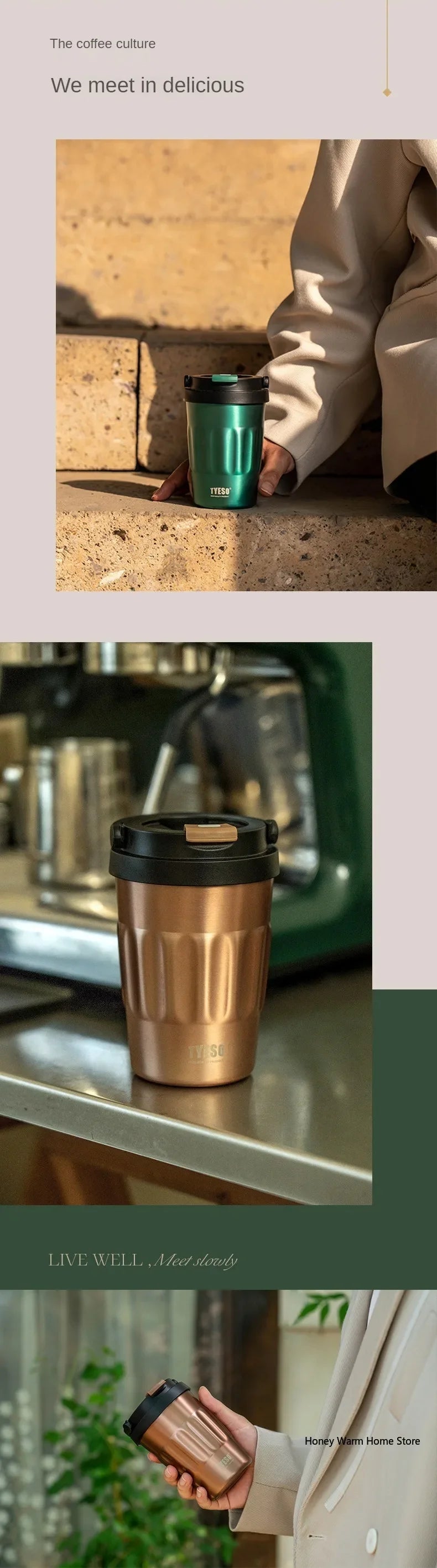 TYESO Vacuum Flasks Thermos Water Bottles 400ml/500ml Stainless Insulated Cup 304 Original Car Tumbler Cold and hot Coffee Mug