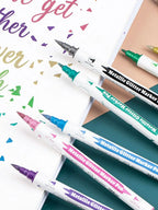 10PCS Dual Tip Metallic Marker Pens Brush & Fine Nibs Paint Markers For DIY Cards Scrapbooking Art Supplies, Back To School