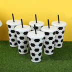 6/12pcs Reusable Plastic Soccer Cups with Lid Straws Kids Football Party Favors Sports Themed Birthday Decoration Supplies Gifts
