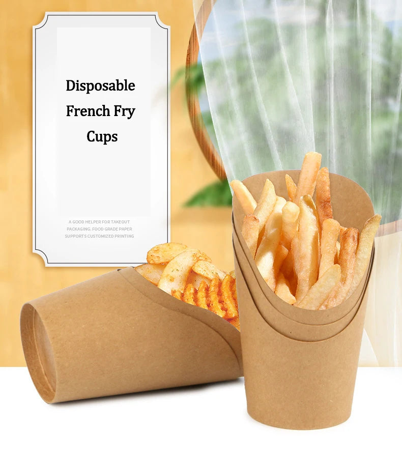 100PCS French Fries Cups Disposable Kraft Paper Cups Snack Containers Charcuterie Dessert Supplies Baking Cups Take-Out Party