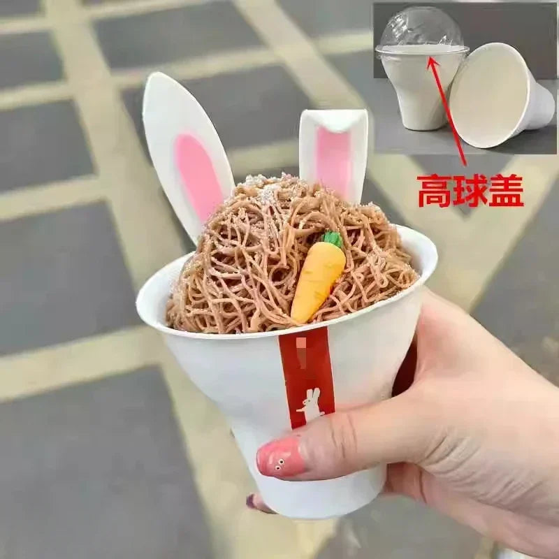 50pcs Disposable Biodegradable Paper Cup 300ml Ice Cream Tiramisu Handheld Cup with Lid White Eco-friendly Dessert Packaging Mug