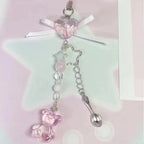Sweet Bowknot Pendant Phone Chain Rope Wing Keychain Handmade Cellphone Strap Lanyard Acrylic Keyring Bag Ornament
