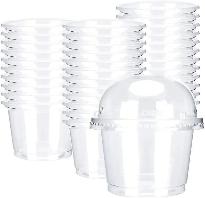 50/100Pcs 250ML Disposable Salad Cup Transparent Plastic Dessert Cups Bowls Container with Dome/Flat Lids for Ice Cream Cupcake