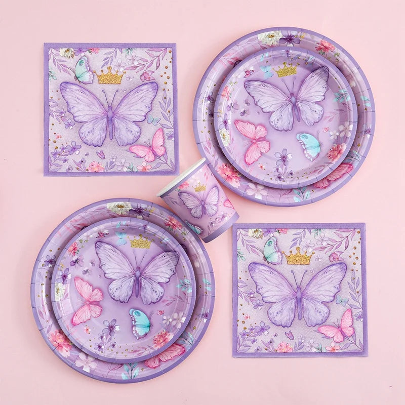 Butterfly Birthday Party Decoration  Butterfly Party Disposable Tableware Paper Cup Plate Birthday  Party