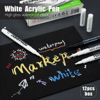 3/6/12 Pcs Waterproof Marker Pen White Black Inks  2mm Tip For Rock Painting Stone Ceramic Glass Wood Tire Fabric Metal Canvas