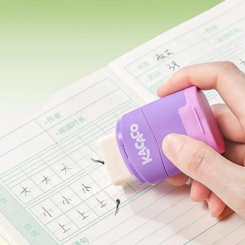 M&G Pencil Sharpener with Eraser Two in One Double Hole Designing Student Pencil Eraser Less Crumbs Clean Replaceable Core
