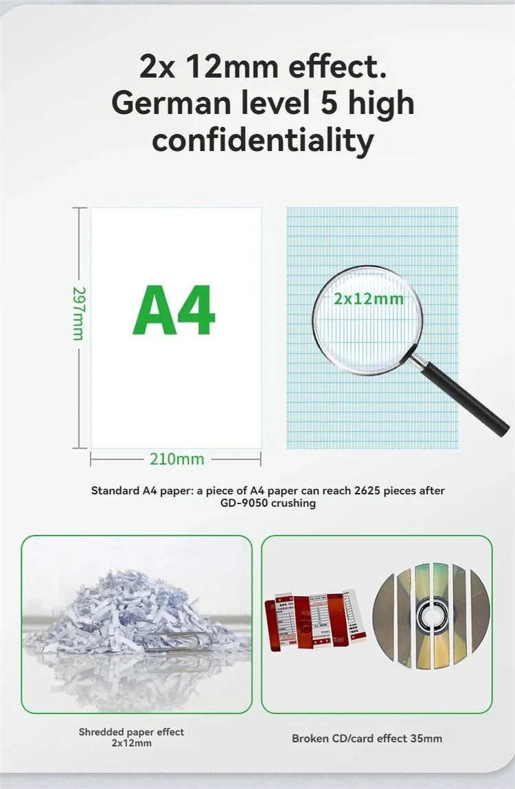 220v Electric GD-9050 Shredder Office Automatic Home Granular Electric Power Commercial Convenient Desktop 5 Level Security Crus