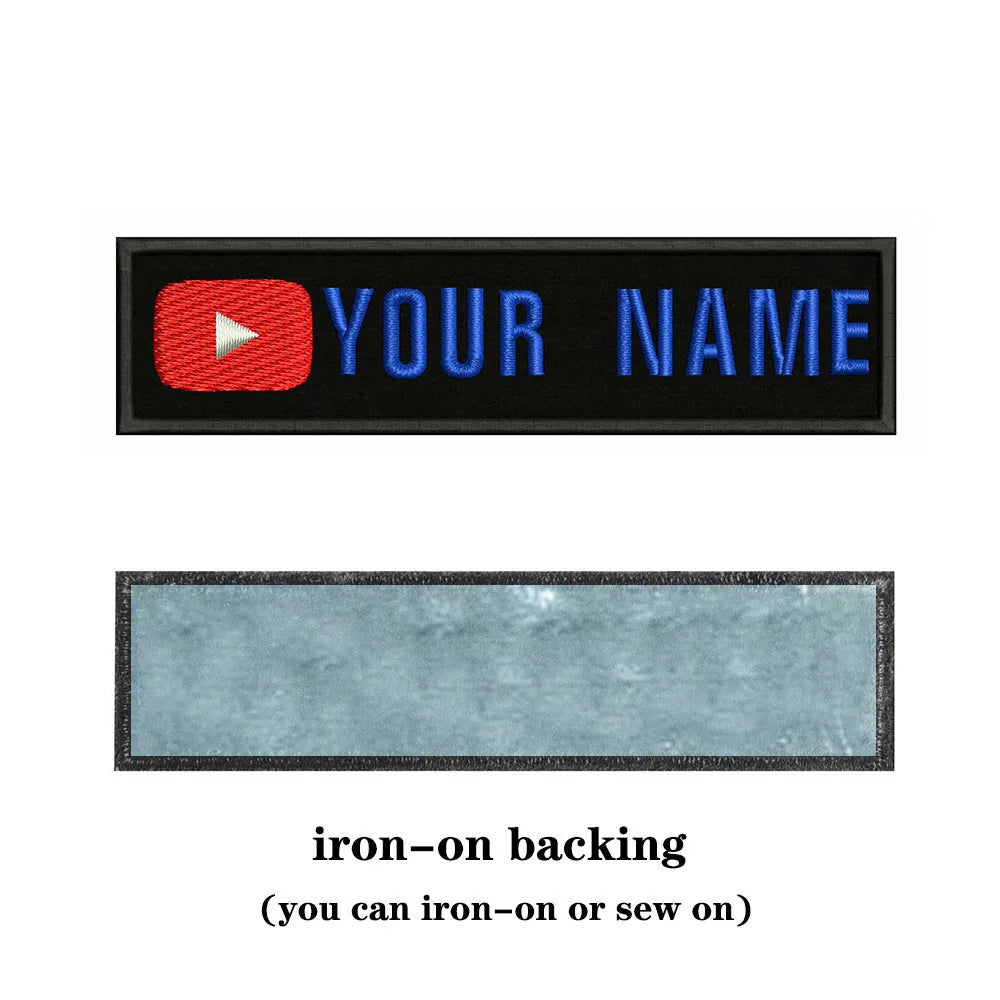 YouTube Logo 10X2.5cm Embroidery Custom Name Text Patch Stripes Badge Iron On Or  Patches