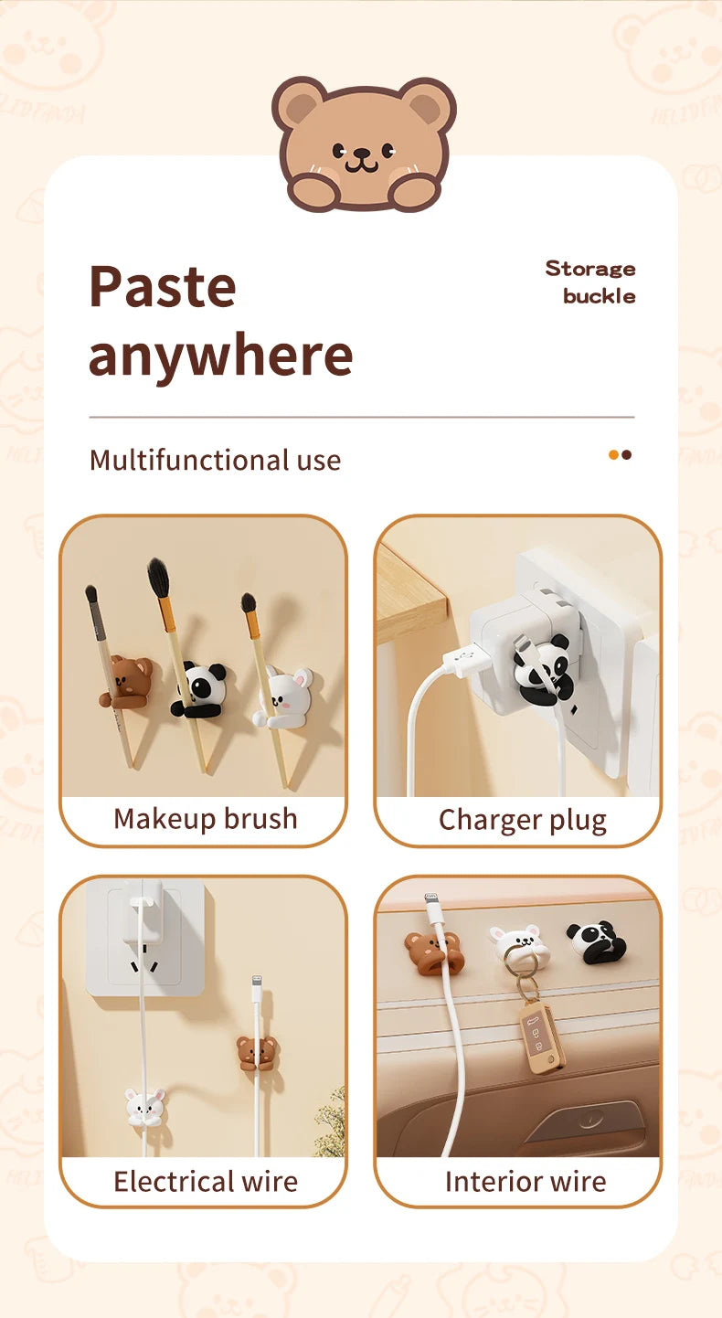 2/3pcs Cute Cartoon Desktop Cable Organizer Managers Self-Adhesive Winder Wire Cord Management Earphone Data Cable Clips Holder
