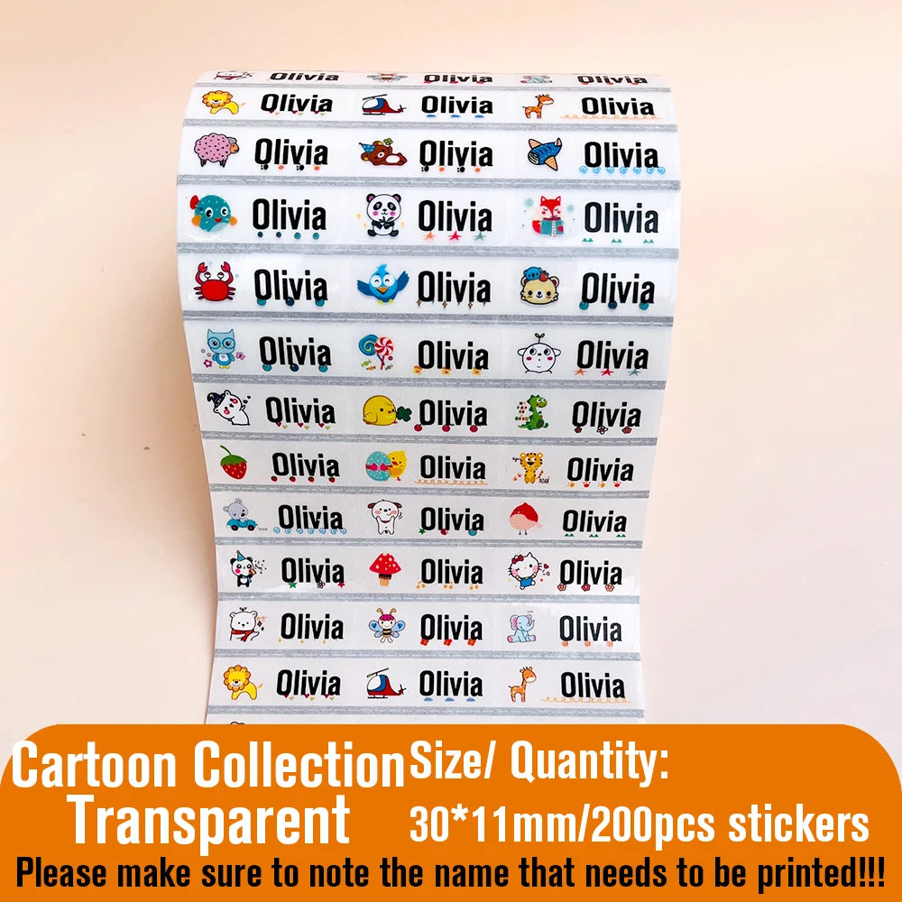 200pcs Custom Transparent Astronaut Name Sticker Waterproof Labels Hebrew Personalized First Name Tag for Children Stationery