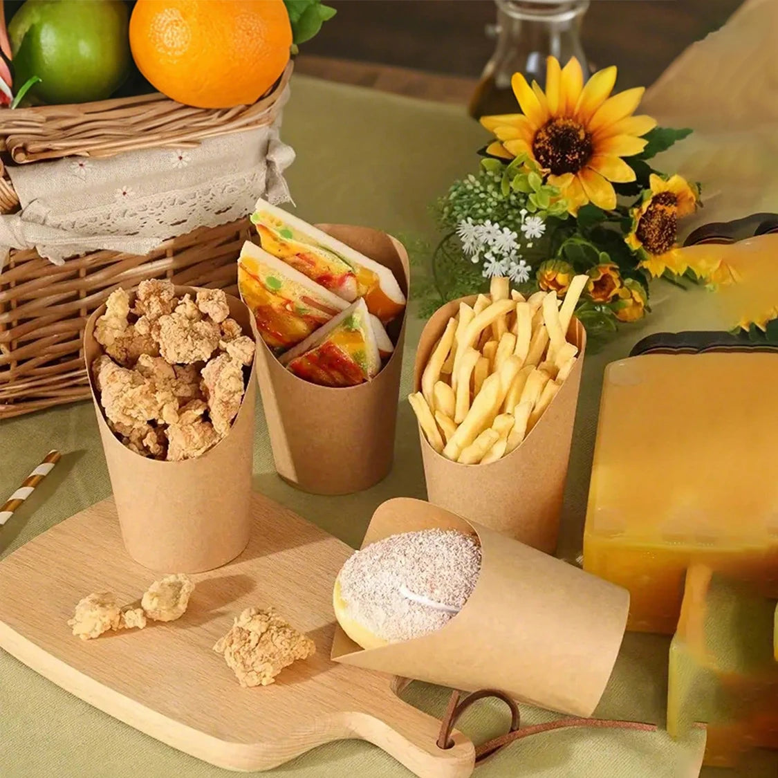 50-200PC Kraft Paper French Fries Cup Disposable Fry Charcuterie Cups For Party Celebrations Various Snacks Cupcake Paper Cups